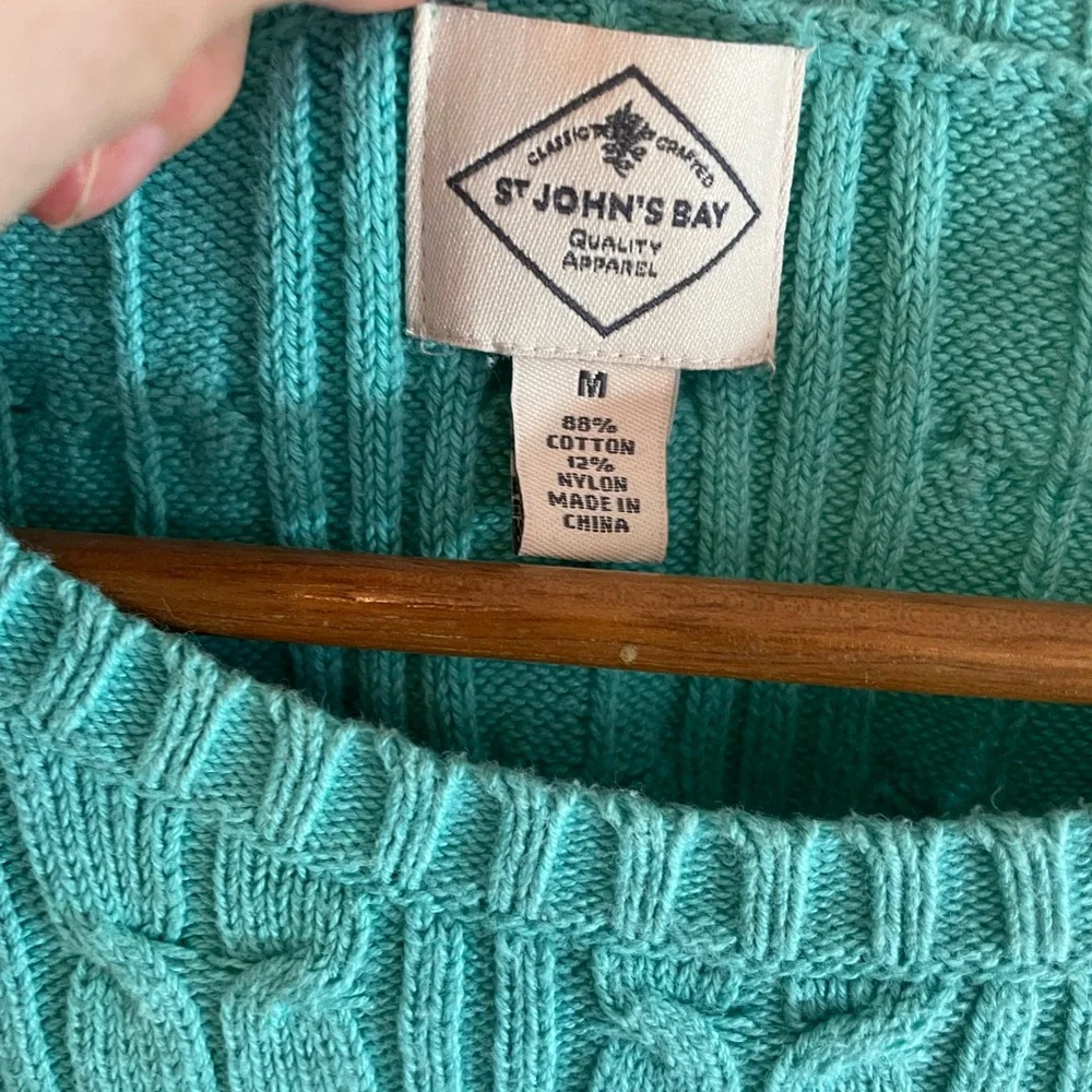 St. John’s Bay Teal Cotton Cable Knit Sweater Size M - Picture 3 of 5